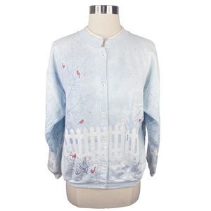 Vintage 90’s Artisans Screen Printing & Embroidery Winter Scene Fleece Cardigan